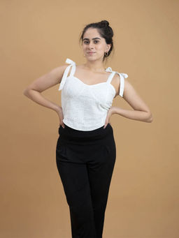 Veeralda - Cottagecore Cotton Eyelet Tie Strap Crop Top