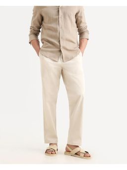 Rare Rabbit - Beige Regular Fit Plain Trouser