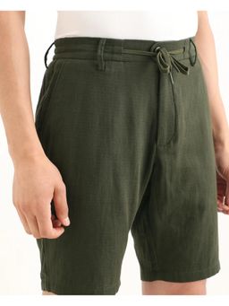 Rare Rabbit - Olive Double Layer Solid Drawstring Shorts