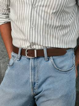Crabby Hunt - Men's Leather Classic Brown Gunmetal Belt