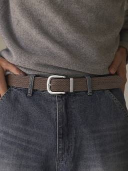 Crabby Hunt - Men's Leather Woven Texture Brown Gunmetal Belt