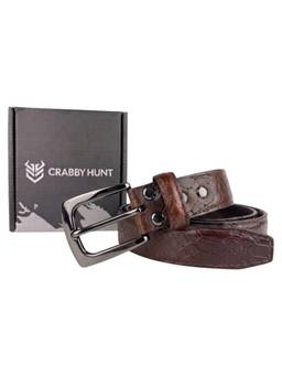 Crabby Hunt - Men's Brown Crocodile Print Gunmetal Leather Belt