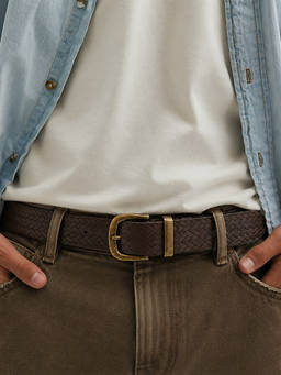 Crabby Hunt - Men's Brown Woven Texture Leather Belt