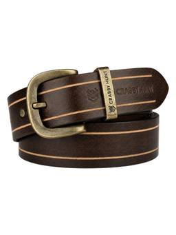 Crabby Hunt - Men's Leather Beige Stripe Antique Brass Belt