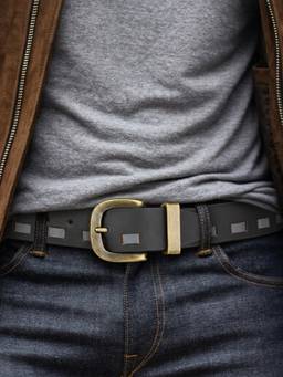 Crabby Hunt - Men's Leather Black Braided Antique Brass Belt