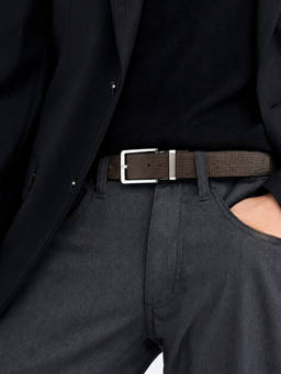 Crabby Hunt - Men's Brown Square Grid Leather Belt