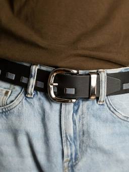 Crabby Hunt - Men's Leather Black Braided Gunmetal Round Buckle Belt