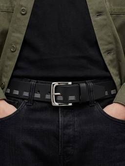 Crabby Hunt - Men's Leather Black Braided Gunmetal Square Buckle Belt