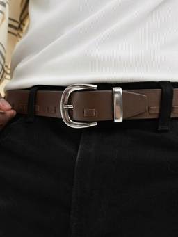 Crabby Hunt - Men's Leather Brown Braided Gunmetal Round Buckle Belt