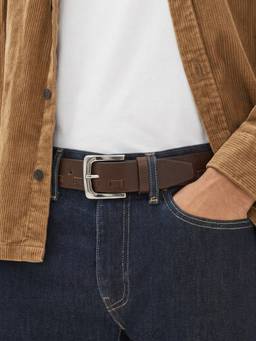 Crabby Hunt - Men's Leather Brown Braided Gunmetal Square Buckle Belt