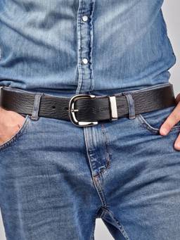Crabby Hunt - Men's Black Apollo Gunmetal Round Buckle Leather Belt