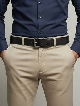 Crabby Hunt - Men's Black Silver Roller Leather Belt