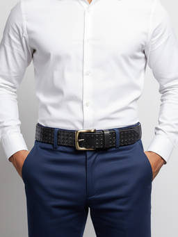 Crabby Hunt - Men's Black Embossed Texture Leather Belt