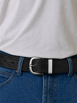 Crabby Hunt - Men's Chevron Pattern Black Leather Belt