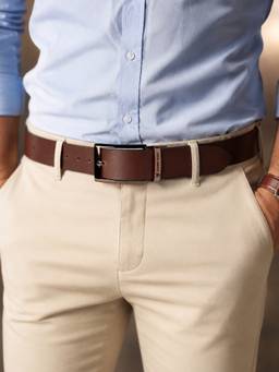 Crabby Hunt - Men's Dammas Choco Gold Square Reversible Leather Belt