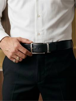 Crabby Hunt - Men's Reversible Honey Gunmetal Square Buckle Leather Belt