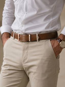 Crabby Hunt - Men's Reversible Leather Apollo Square Buckle Chocolate Belt