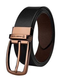 Crabby Hunt - Men's Reversible Leather Drill Round Buckle Chocolate Belt