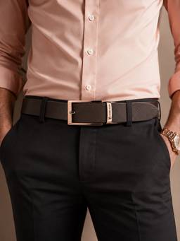 Crabby Hunt - Men's Reversible Leather Drill Square Buckle Chocolate Belt