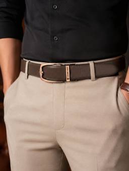 Crabby Hunt - Men's Reversible Leather Honey Round Buckle Chocolate Belt