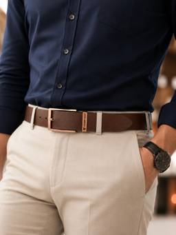 Crabby Hunt - Men's Reversible Leather Mild Square Buckle Chocolate Belt