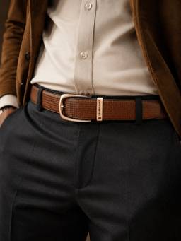 Crabby Hunt - Men's Reversible Leather Apex Round Buckle Chocolate Belt