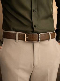 Crabby Hunt - Men's Reversible Leather Apex Square Buckle Chocolate Belt