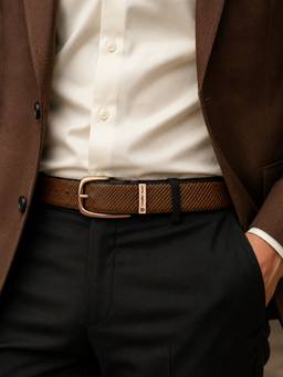 Crabby Hunt - Men's Reversible Leather Orbit Round Buckle Chocolate Belt