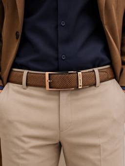 Crabby Hunt - Men's Reversible Leather Orbit Square Buckle Chocolate Belt