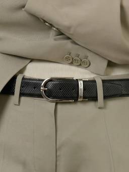 Crabby Hunt - Men's Reversible Orbit Silver Round Buckle Leather Belt