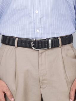 Crabby Hunt - Men's Reversible Ranger Silver Round Buckle Leather Belt