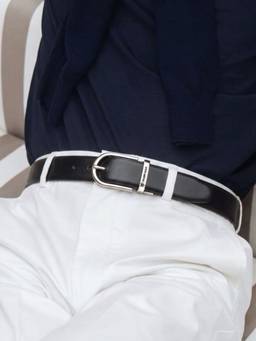 Crabby Hunt - Men's Metro Silver Round Buckle Reversible Leather Belt