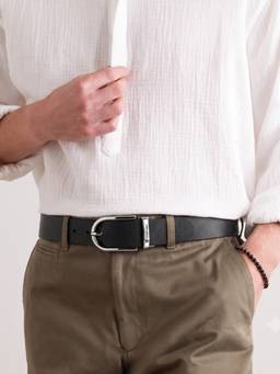 Crabby Hunt - Men's Drill Silver Round Buckle Reversible Leather Belt