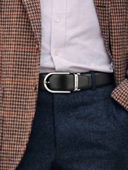 Crabby Hunt - Men's Honey Silver Round Buckle Reversible Leather Belt