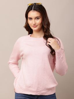 NOBARR - Women Polyester Full Sleeve Round Neck Light Pink Sweater
