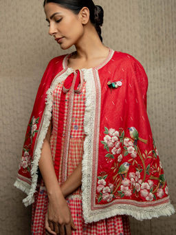 Pinnacle By Shruti Sancheti - Red Jamdani Embroidered Cape
