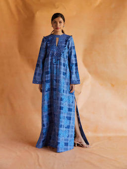 Pinnacle By Shruti Sancheti - Blue Mul Printed And Embroidered Kaftan