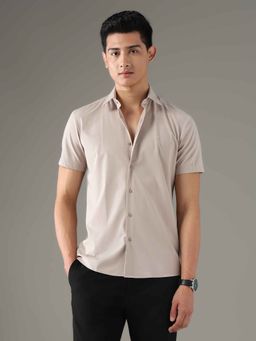 Arrow Newyork - Mens Beige Slim Fit Seersucker Shirt