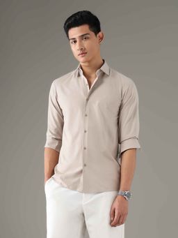 Arrow Newyork - Mens Beige Slim Fit Seersucker Casual Shirt