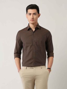 Arrow - Mens Brown Geometric Manhattan Slim Fit Shirt