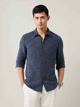 Arrow - Mens Blue Heathered Pure Cotton Shirt