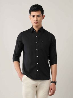 Arrow Sports - Mens Black Slim Fit Pure Cotton Dobby Shirt
