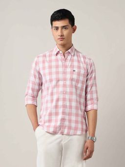 Arrow Sports - Mens Pink Pure Cotton Gingham Checked Shirt
