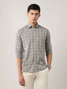 Arrow Sports - Mens Grey Pure Cotton Grid Tattersall Checked Shirt