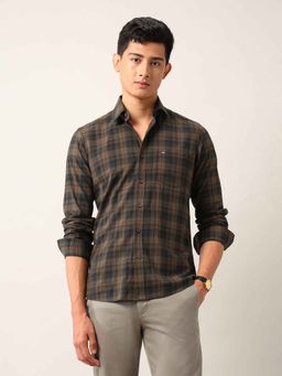 Arrow Sports - Mens Brown Plaid Checked Pure Cotton Shirt