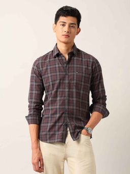 Arrow Sports - Mens Purple Plaid Checked Pure Cotton Shirt