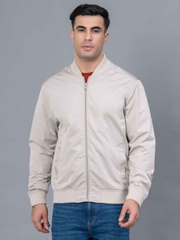 Red Tape - Light Beige Solid Polyester Mens Bomber Jacket