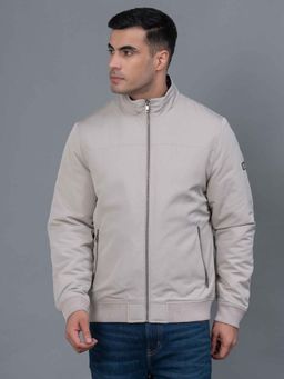 Red Tape - Light Beige Solid Polyester Mens Bomber Jacket