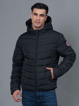 Red Tape - Black Solid Polyester Mens Padded Jacket