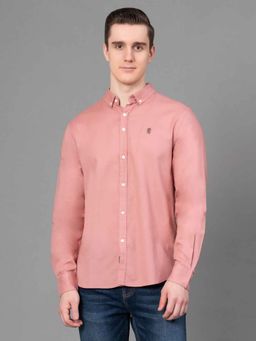 Red Tape - Light Coral Solid Cotton Canvas Mens Shirt